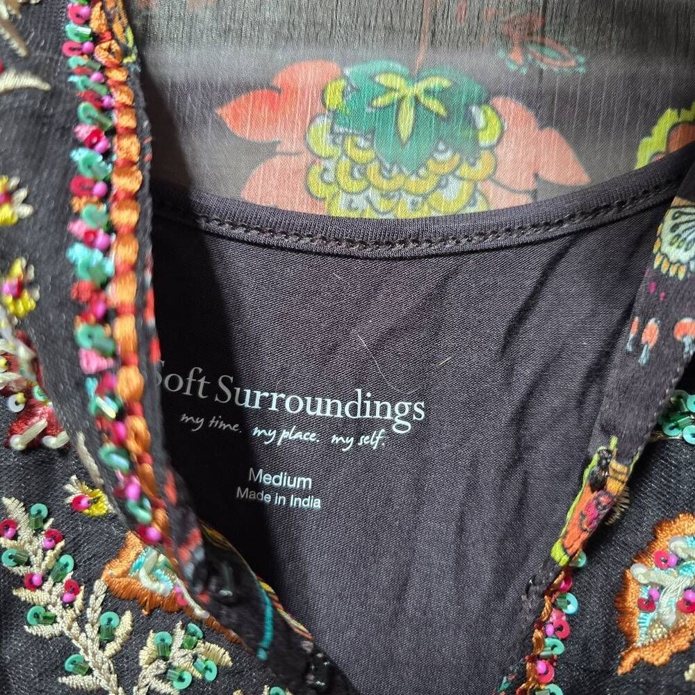 Soft Surroundings Asteria Brown Floral Beaded Tunic Blouse Medium NWT Maximalist - Picture 8 of 10